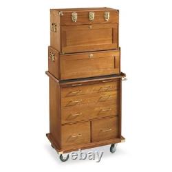 Gun Display Case Oak 15 Drawer Pistol Knife Wood Rolling Storage Chest Cabinet