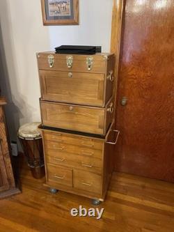 Gun Display Case Oak 15 Drawer Pistol Knife Wood Rolling Storage Chest Cabinet