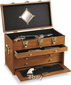 Gun Display Case Oak 15 Drawer Pistol Knife Wood Rolling Storage Chest Cabinet