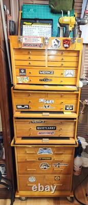 Gun Display Case Oak 15 Drawer Pistol Knife Wood Rolling Storage Chest Cabinet