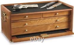 Gun Display Case Oak 15 Drawer Pistol Knife Wood Rolling Storage Chest Cabinet