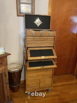 Gun Display Case Oak 15 Drawer Pistol Knife Wood Rolling Storage Chest Cabinet