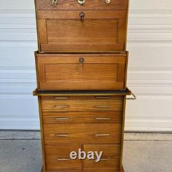 Gun Display Case Oak 15 Drawer Pistol Knife Wood Rolling Storage Chest Cabinet