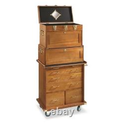 Gun Display Case Oak 15 Drawer Pistol Knife Wood Rolling Storage Chest Cabinet