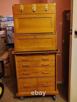 Gun Display Case Oak 15 Drawer Pistol Knife Wood Rolling Storage Chest Cabinet