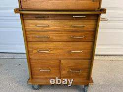 Gun Display Case Oak 15 Drawer Pistol Knife Wood Rolling Storage Chest Cabinet