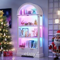 Gurexl 72 Display Cabinet with Glass Doors, 4-Tier Display case with RGB Lights
