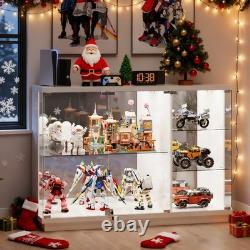 Gurexl Glass Display Cabinet with 3 Color Light- Display Case with Glass Shelves