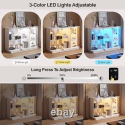 Gurexl Glass Display Cabinet with 3 Color Light- Display Case with Glass Shelves