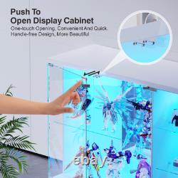 Gurexl Glass Display Cabinet with 3 Color Light- Display Case with Glass Shelves
