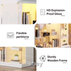 Gurexl Glass Display Cabinet with 3 Color Light- Display Case with Glass Shelves