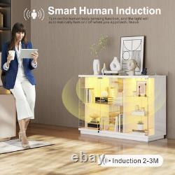 Gurexl Glass Display Cabinet with 3 Color Light- Display Case with Glass Shelves