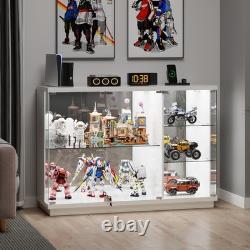 Gurexl Glass Display Cabinet with Lock, Display Cases with 3-Color LED Lights