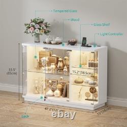 Gurexl Glass Display Cabinet with Lock, Display Cases with 3-Color LED Lights