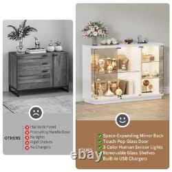 Gurexl Glass Display Cabinet with Lock, Display Cases with 3-Color LED Lights