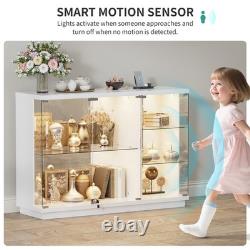 Gurexl Glass Display Cabinet with Lock, Display Cases with 3-Color LED Lights