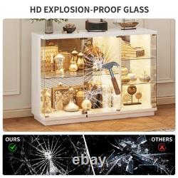 Gurexl Glass Display Cabinet with Lock, Display Cases with 3-Color LED Lights