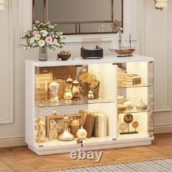 Gurexl Glass Display Cabinet with Lock, Display Cases with 3-Color LED Lights