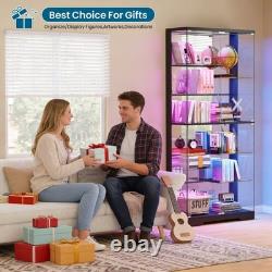 Gurexl Glass Display Cabinet with RGB Light, 10-Tier Lockable Clear Display Case