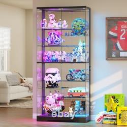 Gurexl Glass Display Cabinet with RGB Light, 10-Tier Lockable Clear Display Case