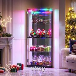 Gurexl Glass Display Cabinet with RGB Lights- 68 Display Case with 4-Tier Shelf