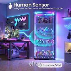 Gurexl Glass Display Cabinet with RGB Lights- 68 Display Case with 4-Tier Shelf