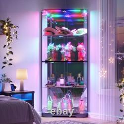 Gurexl Glass Display Cabinet with RGB Lights- 68 Display Case with 4-Tier Shelf