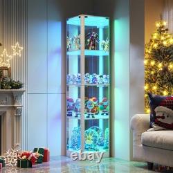 Gurexl Glass Display Cabinet with RGB Lights- Display Case with 4-Tier Shelfs