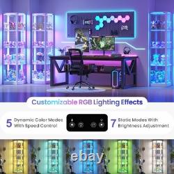 Gurexl Glass Display Cabinet with RGB Lights- Display Case with 4-Tier Shelfs