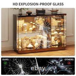 Gurexl Glass Display Cases with Human Sensor and 3 Color Lights for Collectibles