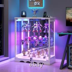 Gurexl RGB Display Curio Cabinet with Glass Doors & Adjustable Shelf for Figures