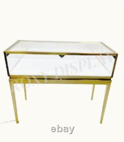 High End Gold Jewelry Showcase 47 Tempered Glass LED Retail Display Case