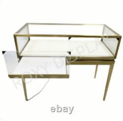 High End Gold Jewelry Showcase 47 Tempered Glass LED Retail Display Case