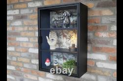 Industrial Wall Cabinet Safari Print Display Unit Black Metal Storage Cupboard