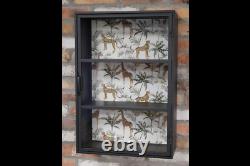 Industrial Wall Cabinet Safari Print Display Unit Black Metal Storage Cupboard