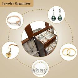 Jewelry Armoire Cabinet Mirror Necklace Organizer Storage Freestanding Wood Case