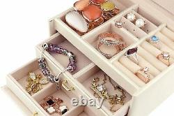 Jewelry Box Organizer Three-layer Leather Earring Rings Storage Display Case