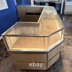Jewelry Case Wood Glass Metal Floor Retail Display Lockable Multi-Tiered Storage