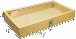 Jewelry Wood Box Organizer Case Clasp Wooden Glass Clear Top Display Storage Moo