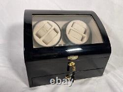 Kendal Quad Watch Winder 4+6 Black Storage Case Rotating Display Box With Key