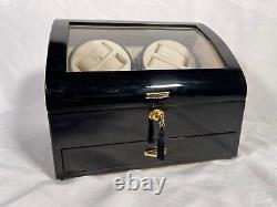 Kendal Quad Watch Winder 4+6 Black Storage Case Rotating Display Box With Key