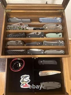 Knife Display Case 16+ Wood Walnut EDC Pocket Knives Watch Organizer Storage Box