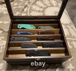 Knife Display Case 16+ Wood Walnut EDC Pocket Knives Watch Organizer Storage Box