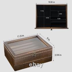 Knife Display Case 16+ Wood Walnut EDC Pocket Knives Watch Organizer Storage Box