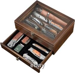 Knife Display Case 16+ Wood Walnut EDC Pocket Knives Watch Organizer Storage Box