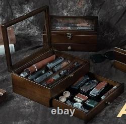 Knife Display Case 16+ Wood Walnut EDC Pocket Knives Watch Organizer Storage Box