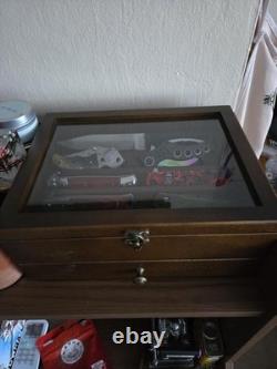 Knife Display Case 16+ Wood Walnut EDC Pocket Knives Watch Organizer Storage Box