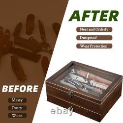 Knife Display Case 16+ Wood Walnut EDC Pocket Knives Watch Organizer Storage Box