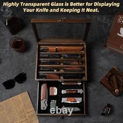 Knife Display Case 16+ Wood Walnut EDC Pocket Knives Watch Organizer Storage Box