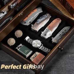 Knife Display Case 16+ Wood Walnut EDC Pocket Knives Watch Organizer Storage Box